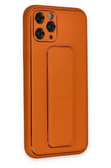 Newface iPhone 11 Pro Max Kılıf Coco Deri Standlı Kapak - Turuncu resmi