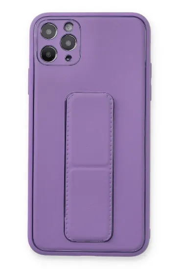 Newface iPhone 11 Pro Max Kılıf Coco Deri Standlı Kapak - Koyu Lila resmi
