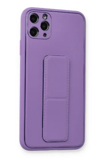 Newface iPhone 11 Pro Max Kılıf Coco Deri Standlı Kapak - Koyu Lila resmi
