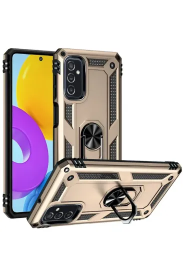 Newface Samsung Galaxy M52 5G Kılıf Sofya Yüzüklü Silikon Kapak - Gold resmi