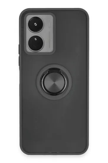Newface Vivo Y16 Kılıf Montreal Yüzüklü Silikon Kapak - Siyah resmi