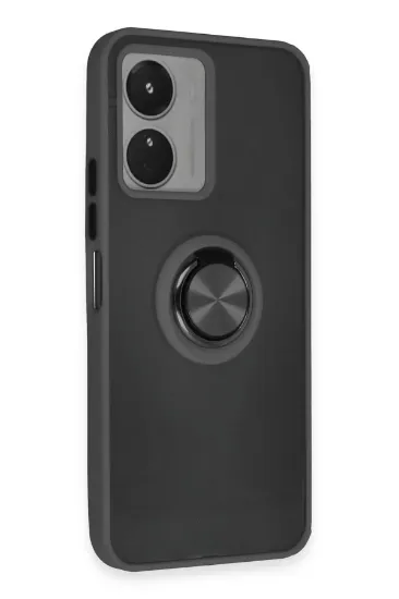 Newface Vivo Y16 Kılıf Montreal Yüzüklü Silikon Kapak - Siyah resmi