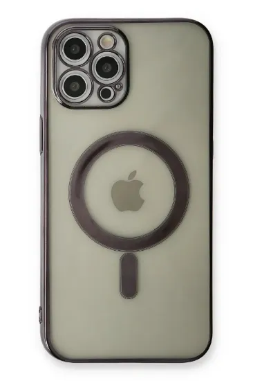 Newface iPhone 12 Pro Max Kılıf Magneticsafe Lazer Silikon - Siyah resmi