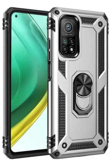 Newface Xiaomi Mi 10T Pro Kılıf Sofya Yüzüklü Silikon Kapak - Gümüş resmi