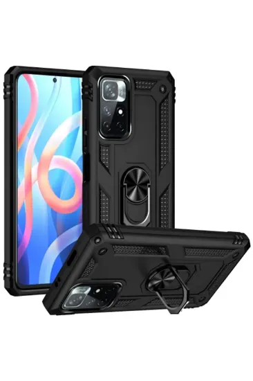 Newface Xiaomi Redmi Note 11T Kılıf Sofya Yüzüklü Silikon Kapak - Siyah resmi