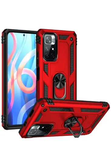 Newface Xiaomi Redmi Note 11T Kılıf Sofya Yüzüklü Silikon Kapak - Kırmızı resmi