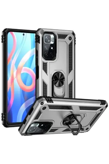 Newface Xiaomi Redmi Note 11T Kılıf Sofya Yüzüklü Silikon Kapak - Gümüş resmi