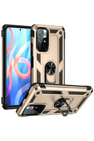 Newface Xiaomi Redmi Note 11T Kılıf Sofya Yüzüklü Silikon Kapak - Gold resmi