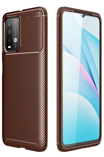 Newface Xiaomi Redmi 9T Kılıf Auto Focus Karbon Kapak - Kahverengi resmi