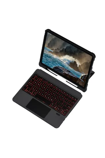 Newface T5208D iPad 2022 10.9 (10.nesil) Kılıf İnter Ledli Klavyeli Tablet Kılıfı - Siyah resmi