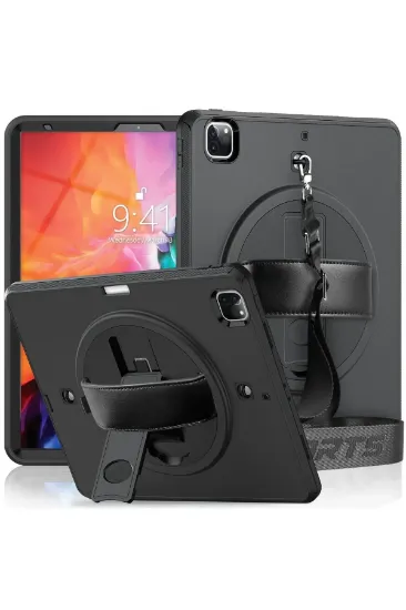 Newface iPad Pro 12.9 (2021) Kılıf Strap-C Otterbox Tablet Kapak - Siyah resmi