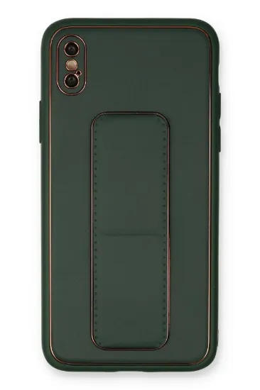 Newface iPhone XS Max Kılıf Coco Deri Standlı Kapak - Yeşil resmi