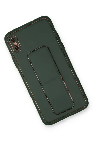 Newface iPhone XS Max Kılıf Coco Deri Standlı Kapak - Yeşil resmi