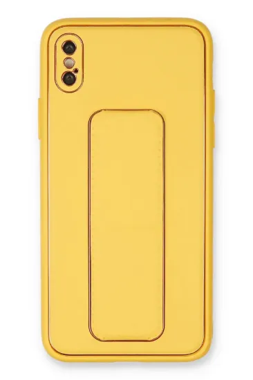 Newface iPhone XS Max Kılıf Coco Deri Standlı Kapak - Sarı resmi