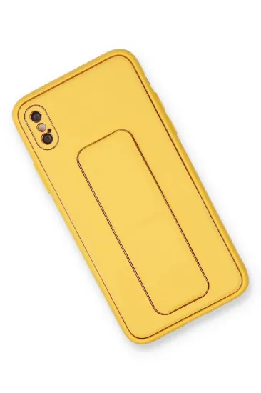 Newface iPhone XS Max Kılıf Coco Deri Standlı Kapak - Sarı resmi