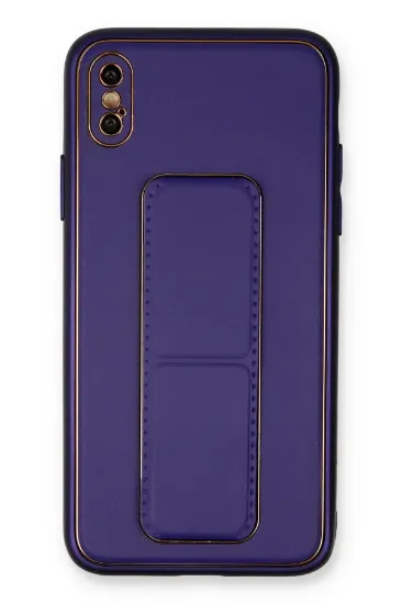 Newface iPhone XS Max Kılıf Coco Deri Standlı Kapak - Mor resmi