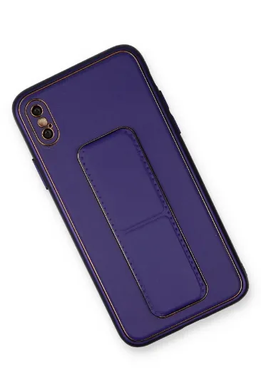 Newface iPhone XS Max Kılıf Coco Deri Standlı Kapak - Mor resmi
