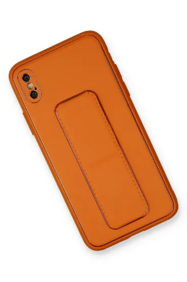Newface iPhone XS Max Kılıf Coco Deri Standlı Kapak - Turuncu resmi