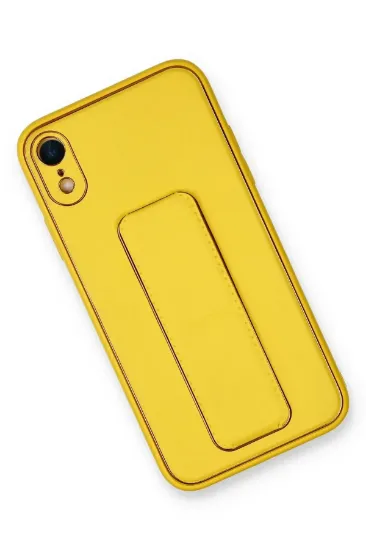 Newface iPhone XR Kılıf Coco Deri Standlı Kapak - Sarı resmi