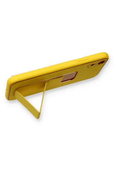 Newface iPhone XR Kılıf Coco Deri Standlı Kapak - Sarı resmi