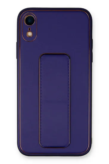 Newface iPhone XR Kılıf Coco Deri Standlı Kapak - Mor resmi