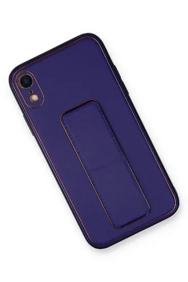 Newface iPhone XR Kılıf Coco Deri Standlı Kapak - Mor resmi