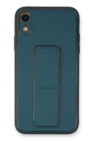 Newface iPhone XR Kılıf Coco Deri Standlı Kapak - Mavi resmi