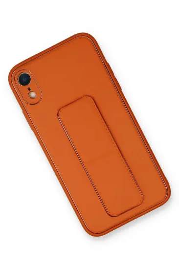 Newface iPhone XR Kılıf Coco Deri Standlı Kapak - Turuncu resmi