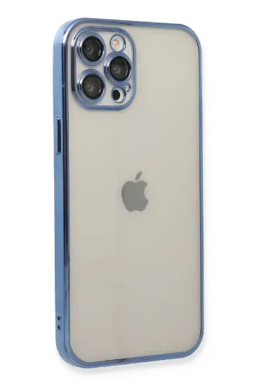 Newface iPhone 12 Pro Max Kılıf Razer Lensli Silikon - Açık Mavi resmi