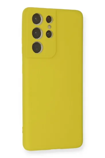 Newface Samsung Galaxy S21 Ultra Kılıf Nano içi Kadife Silikon - Sarı resmi