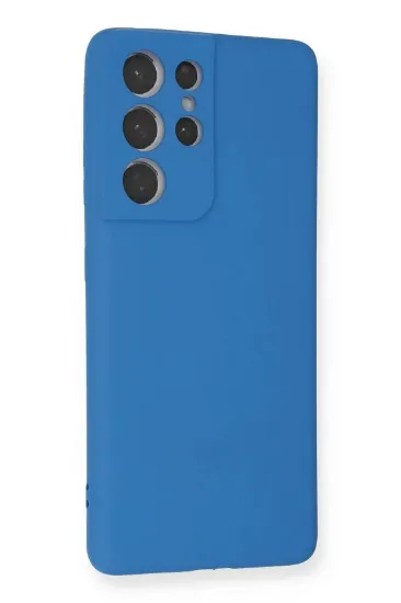 Newface Samsung Galaxy S21 Ultra Kılıf Nano içi Kadife Silikon - Mavi resmi