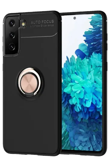 Newface Samsung Galaxy S21 Plus Kılıf Range Yüzüklü Silikon - Siyah-Gold resmi