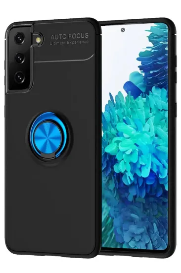 Newface Samsung Galaxy S21 Plus Kılıf Range Yüzüklü Silikon - Siyah-Mavi resmi