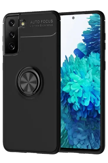 Newface Samsung Galaxy S21 Plus Kılıf Range Yüzüklü Silikon - Siyah resmi