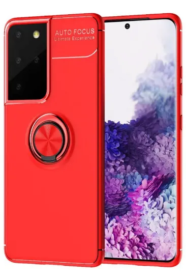Newface Samsung Galaxy S21 Ultra Kılıf Range Yüzüklü Silikon - Kırmızı resmi