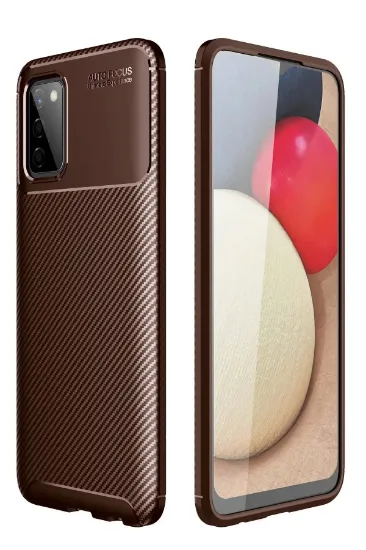 Newface Samsung Galaxy A02S Kılıf Auto Focus Karbon Kapak - Kahverengi resmi