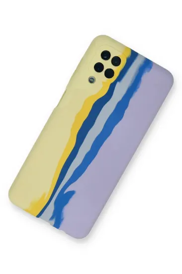 Newface Samsung Galaxy A22 Kılıf Ebruli Lansman Silikon - Sarı-Lila resmi