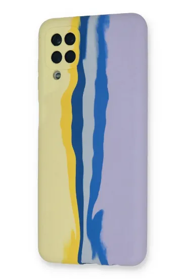 Newface Samsung Galaxy A22 Kılıf Ebruli Lansman Silikon - Sarı-Lila resmi