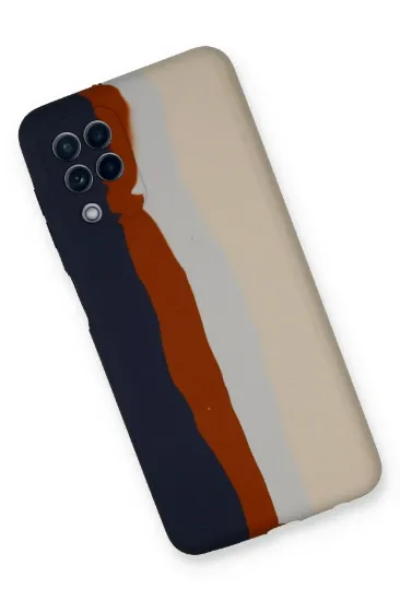 Newface Samsung Galaxy A22 Kılıf Ebruli Lansman Silikon - Lacivert-Krem resmi