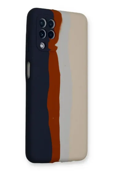 Newface Samsung Galaxy A22 Kılıf Ebruli Lansman Silikon - Lacivert-Krem resmi