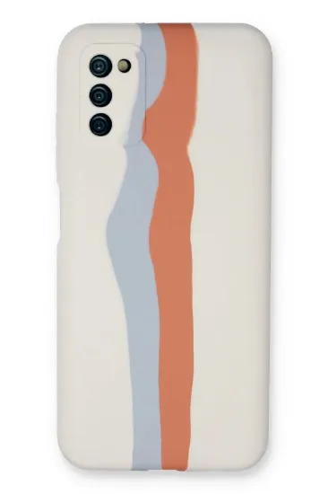 Newface Samsung Galaxy A03S Kılıf Ebruli Lansman Silikon - Beyaz-Turuncu resmi