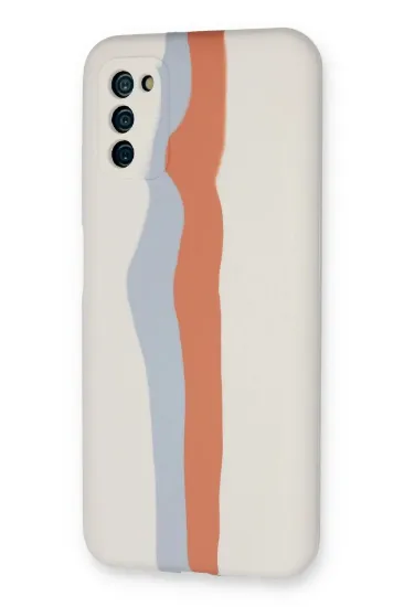 Newface Samsung Galaxy A03S Kılıf Ebruli Lansman Silikon - Beyaz-Turuncu resmi