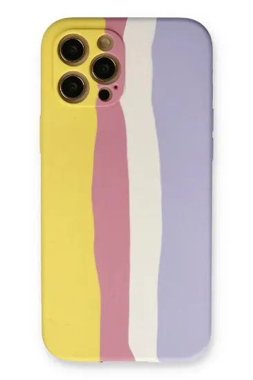 Newface iPhone 12 Pro Max Kılıf Ebruli Lansman Silikon - Sarı-Mavi resmi