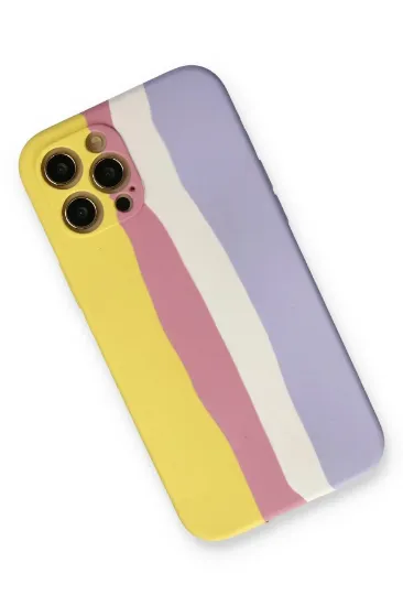 Newface iPhone 12 Pro Max Kılıf Ebruli Lansman Silikon - Sarı-Mavi resmi