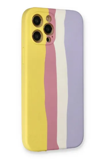 Newface iPhone 12 Pro Max Kılıf Ebruli Lansman Silikon - Sarı-Mavi resmi