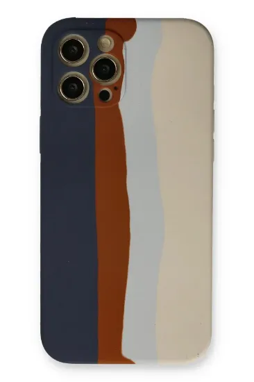 Newface iPhone 12 Pro Max Kılıf Ebruli Lansman Silikon - Lacivert-Krem resmi
