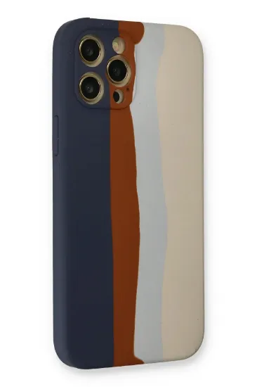 Newface iPhone 12 Pro Max Kılıf Ebruli Lansman Silikon - Lacivert-Krem resmi