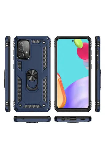 Newface Samsung Galaxy A52 Kılıf Sofya Yüzüklü Silikon Kapak - Lacivert resmi