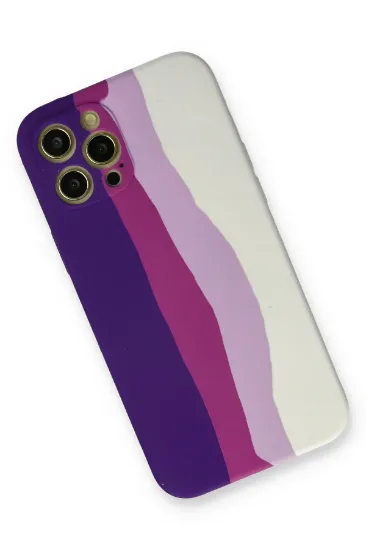 Newface iPhone 12 Pro Max Kılıf Ebruli Lansman Silikon - Mor-Beyaz resmi