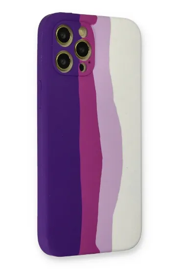 Newface iPhone 12 Pro Max Kılıf Ebruli Lansman Silikon - Mor-Beyaz resmi